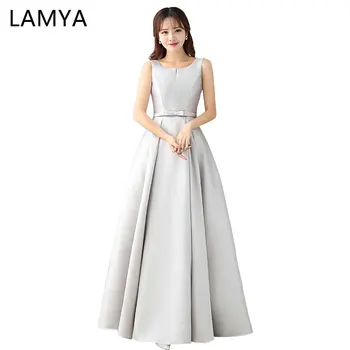 

LAMYA 2019 Luxury Sliver Satin Long Elegant Evening Dresses Prom Dress Robe De Soiree Pink Party Gown