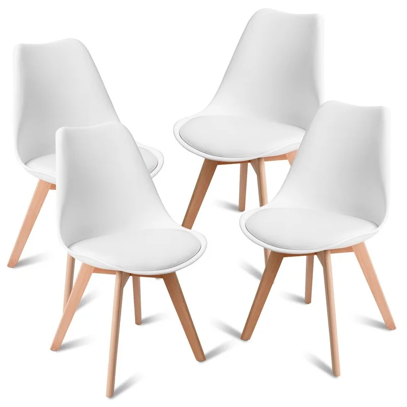 GOLDFAN Soft Padded Seat Dining Chairs Set of 4 Natural Solid Wood Legs Ergonomically-Shaped Back GOLDFAN Soft Padded Seat Dining Chairs Set of 4 Natural Solid Wood Legs Ergonomically-Shaped Back