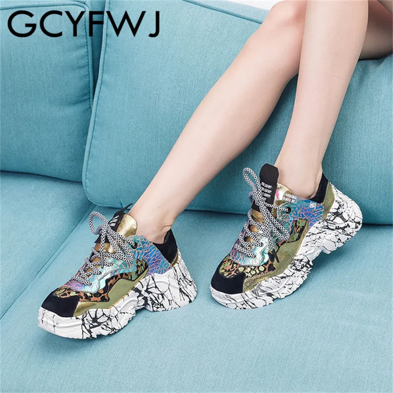 GCYFWJ/ женские кроссовки смешанных цветов из натуральной кожи; Повседневная камуфляжная Обувь На Шнуровке из конского волоса; женские кроссовки