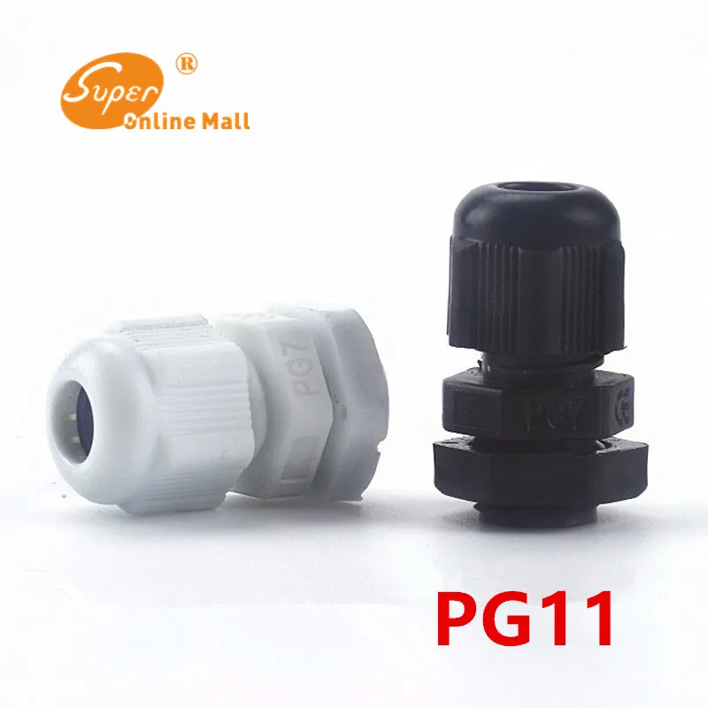 

50pcs/lot White/Black PG11 Nylon cable gland Wiring Accessories LED cable connector waterproof