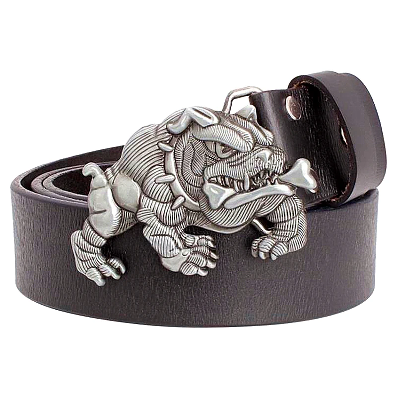 Cool belt punk rock style color real leather belt Bulldog design animal