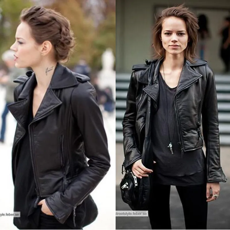

Factory store sheepskin genuine leather clothing turn-down collar slim fashion motorcycle female short design natural