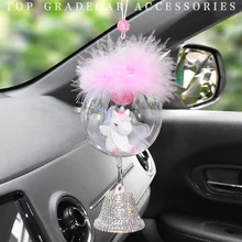 Прекрасный единорог автомобильный кулон перо бриллианты колокольчики Стайлинг висячие украшения зеркало заднего вида Декор авто аксессуары для девочек