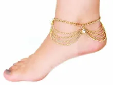 2016 New Fashion Multi Tassel Crystal Bracelet Link Foot Jewelry Anklet for Women Gold Plated Chain Anklet Barefoot Sandals