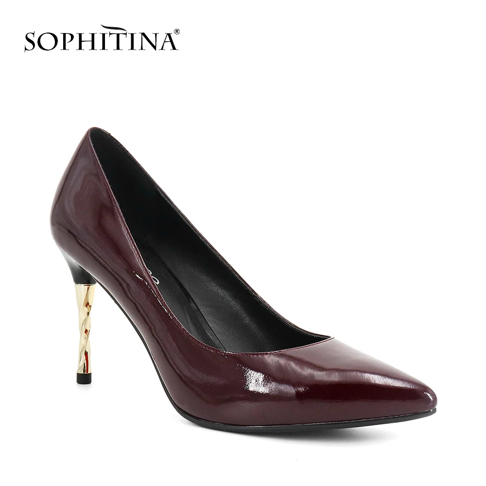 

SOPHITINA Luxury Genuine Leather Pump Black Sexy Pointed Toe Pumps Super High Spiral Heel Shallow Party Career Elegant Shoes W30