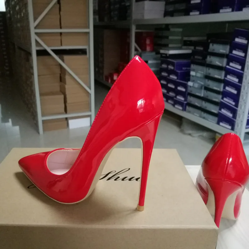 Genshuo/женские туфли-лодочки; красные лакированные туфли на высоком каблуке для свадебной вечеринки; пикантные туфли на шпильке с острым носком; 10, 12 см