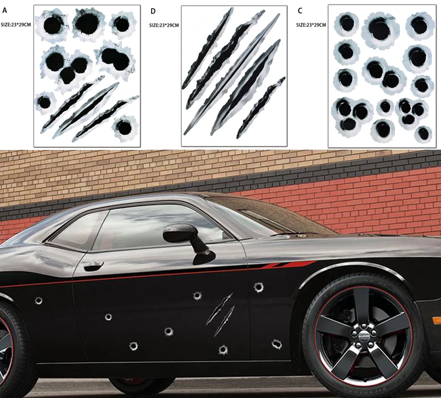 Автомобильный стиль 3D Поддельные пулевые дыры пулевые пушки снимки забавные автомобильные шлемы наклейки эмблема символ креативные персонализированные наклейки