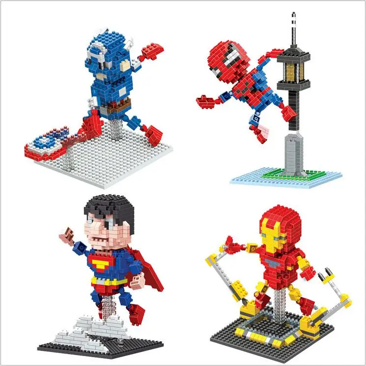 

BOB Micro Blocks Superhero DIY Building Toys Spiderman Mini Auction Firgure Ironman Kids Educational Toys Children Gifts 9521
