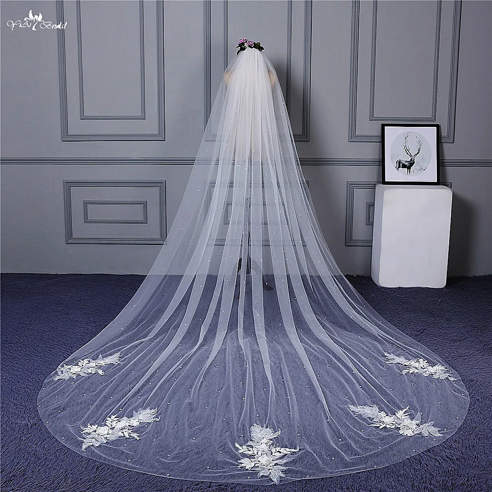 

RSV121 Real Pictures Yiaibridal Stock Pearl 3D Flowers One Layer Veil