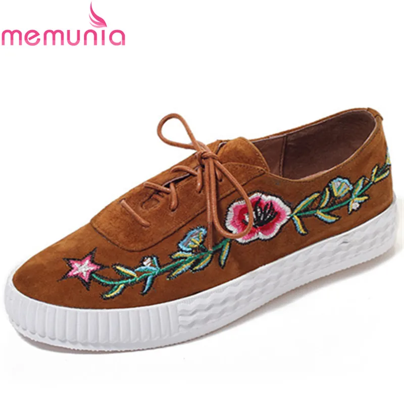 

MEMUNIA Solid slip-on women leisure flats shoes fashion flat platform embroider loafers single shoes ethnic style