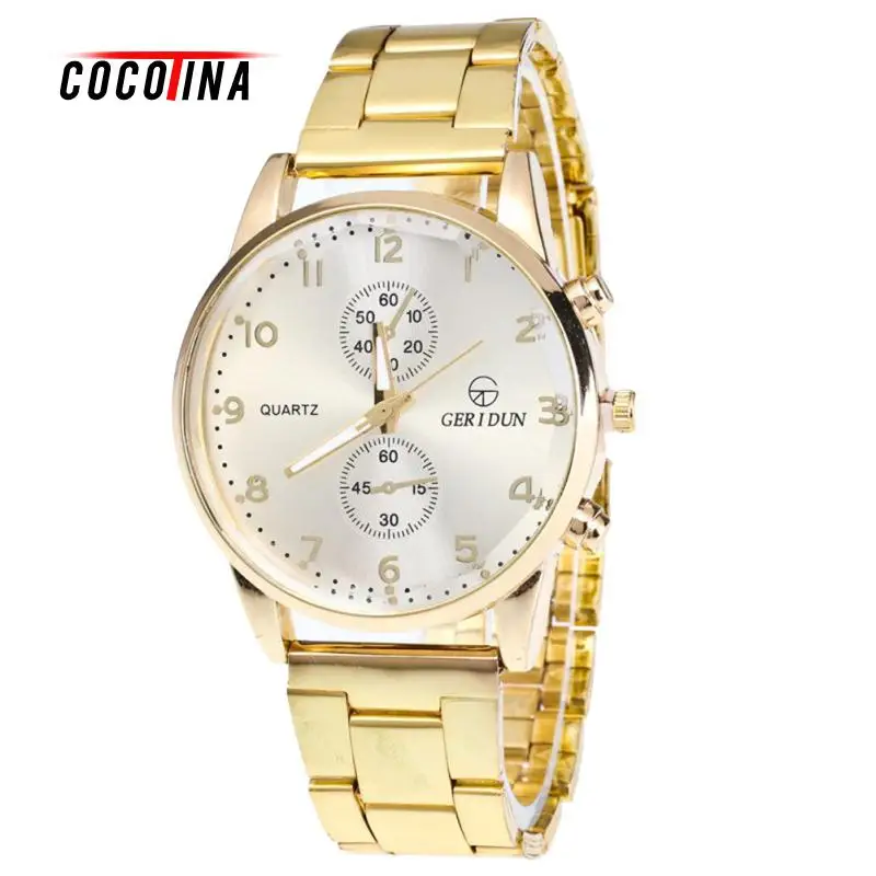 

COCOTINA Luxury Outlook Mens Gold Watches Diamond Dial Gold Steel Analog Quartz Wrist Watch For Business Sports LSB5175