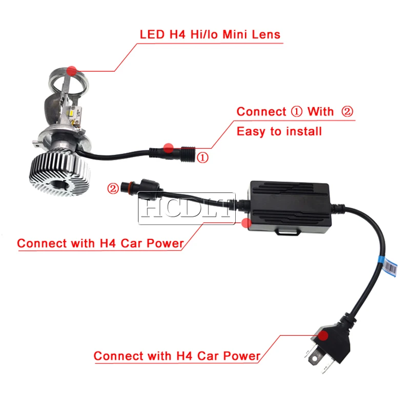 HCDLT 1 Set H4 LED Mini Projector Lens HiLo Beam 1.5 Inch Car LED Headlight Bulbs H4 LHD RHD 70W 5500K White LED Conversion Kit (5)