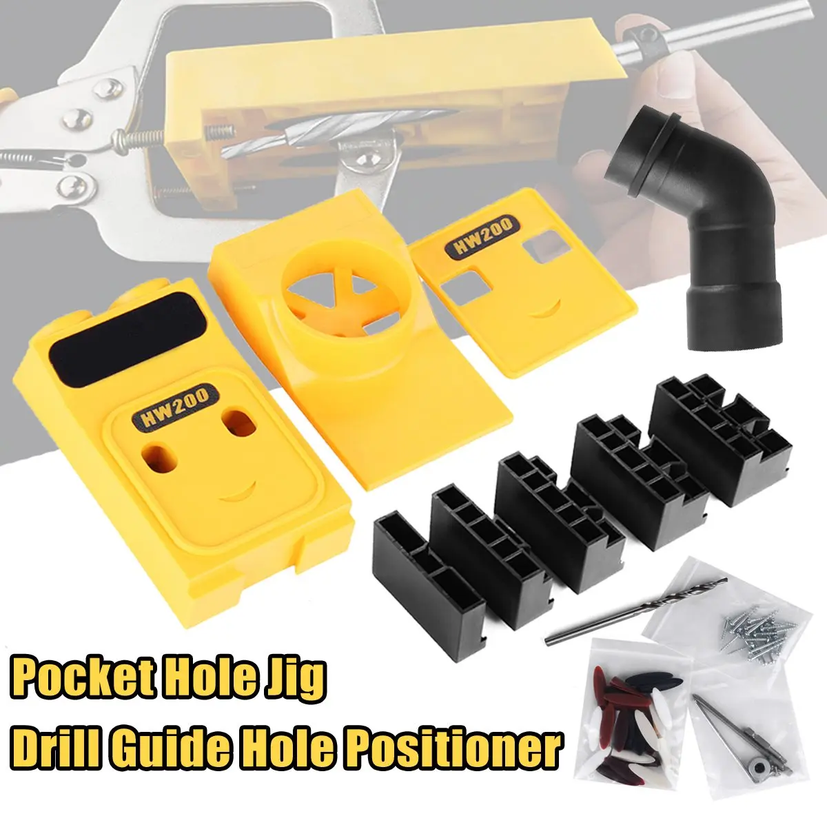 

Newest Pocket-Hole Jig Drill Guide Hole Positioner Locator Woodworking Tool Kit Suitable for Joining Panel Furniture