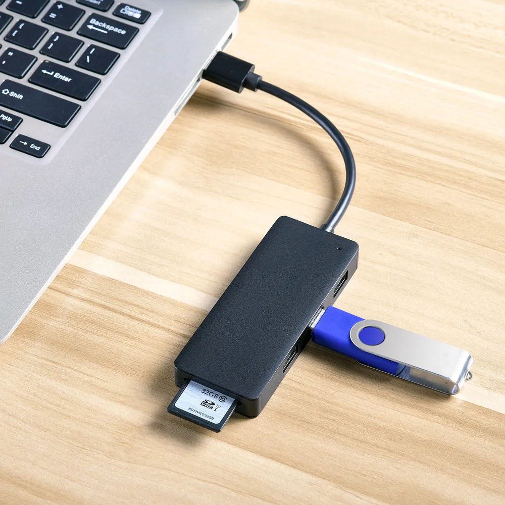 Высокоскоростной концентратор USB usb хаб CARPRIE с SD/TF кард ридером Черный алюминиевый