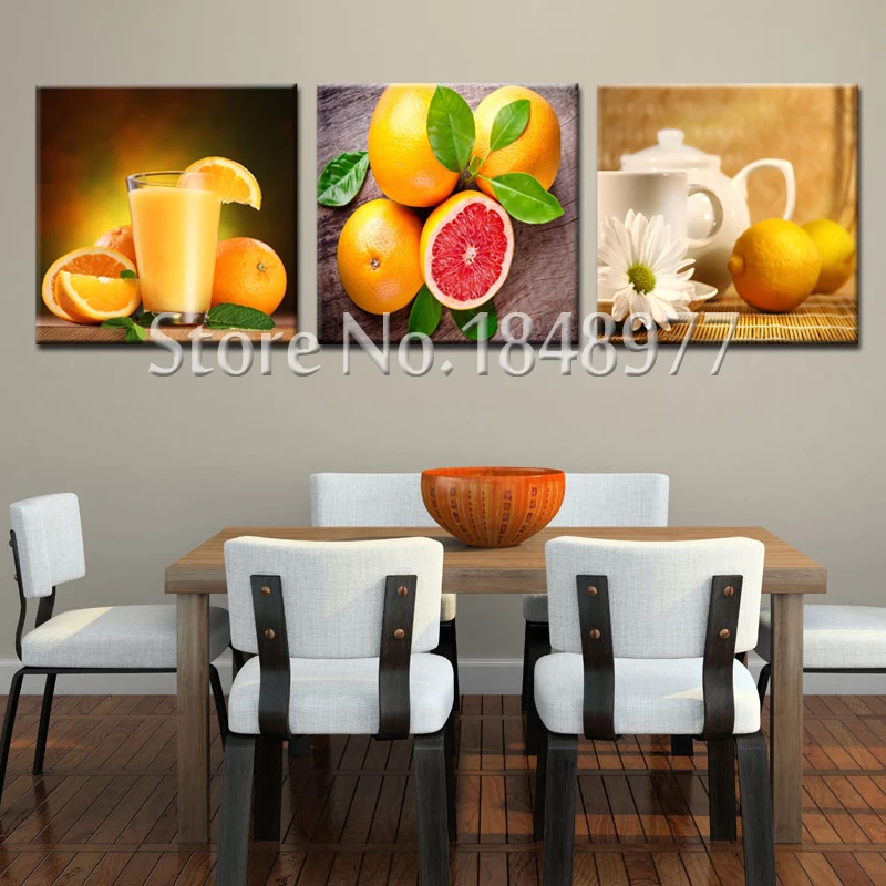 3 Panel Moderna pintura al óleo de frutas naranja salón cuadros de la