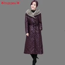 Кожаная куртка зимнее пальто для женщин цвет размера плюс с капюшоном высококлассные длинные секции утолщение теплая Женская кожа одежда Ll441