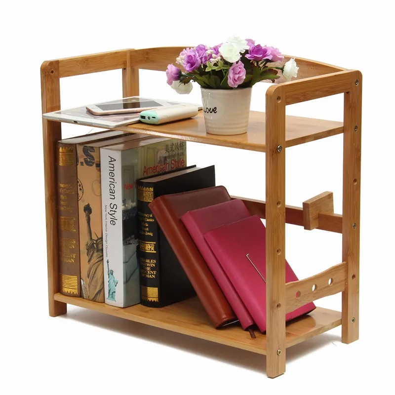 Small Wood Bookcases Promotion For Promotional Two Layers Desktop Bookcase Simple Solid Wood Shelf Office Bookshelf Bamboo Small For Study