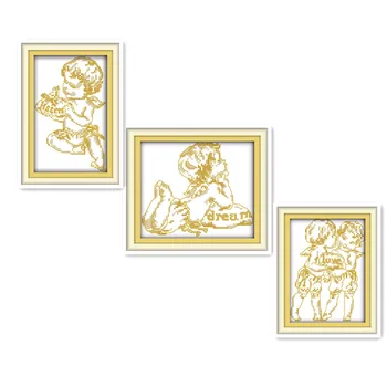

Charming Cute Little Angel Triptych Small Size 14CT White Cloth Print Cross Stitch Kit Home Sewing Decoration