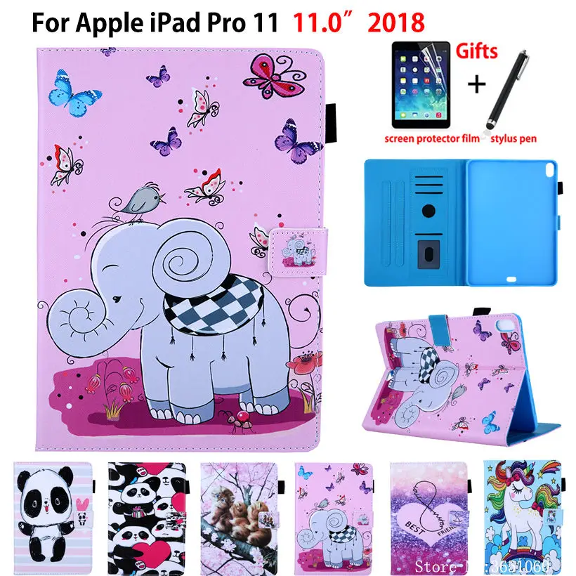 

Cartoon Case For iPad Pro 11 Pro11 2018 Smart Cover A1980 A1979 A1934 A2013 Funda Tablet Silicone PU Leather Stand Shell +Gift