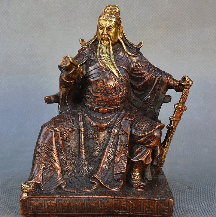 Древний Китай Бронзовая позолоченная книга Дракон Воин Guangong Guan Yu Ares статуя