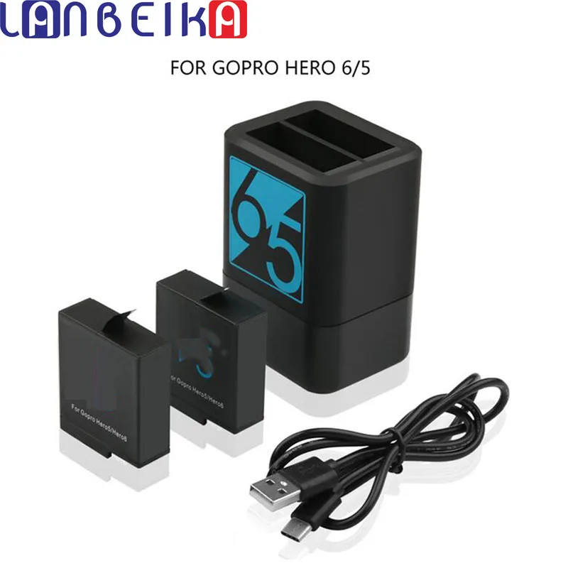 LANBEIKA 2 шт 1220 мАч аккумуляторная батарея+ Hero5 Hero6 двойное зарядное устройство для GoPro Hero 7 6 5 черный аксессуары для камеры