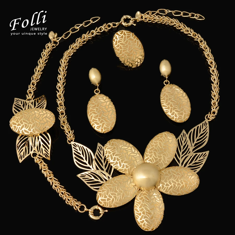 2017 Unique Brand Large Pendant Necklace Set Fashion Dubai Gold Color