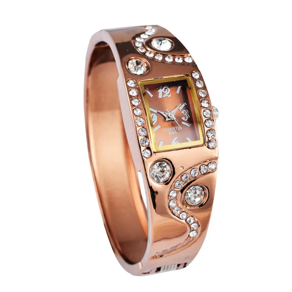 

Hot Sale Luxury Rhinestone Elegant Wristwatches Rose Gold Bracelet Watch Women Watches Rectangle Dial Alloy Analog Quartz Watch