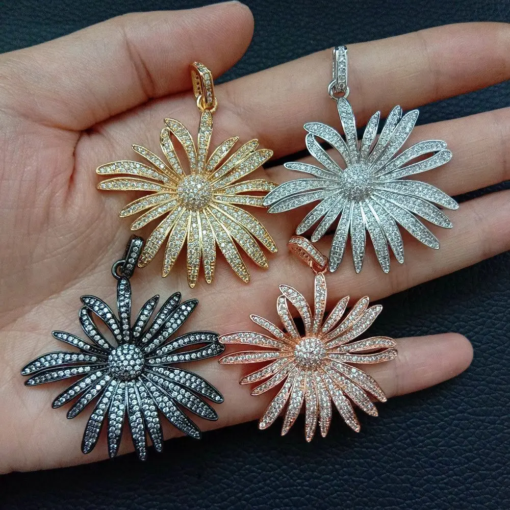 

1PCS 24k golden plated cubic zircon Micro Pave chrysanthemum pendant
