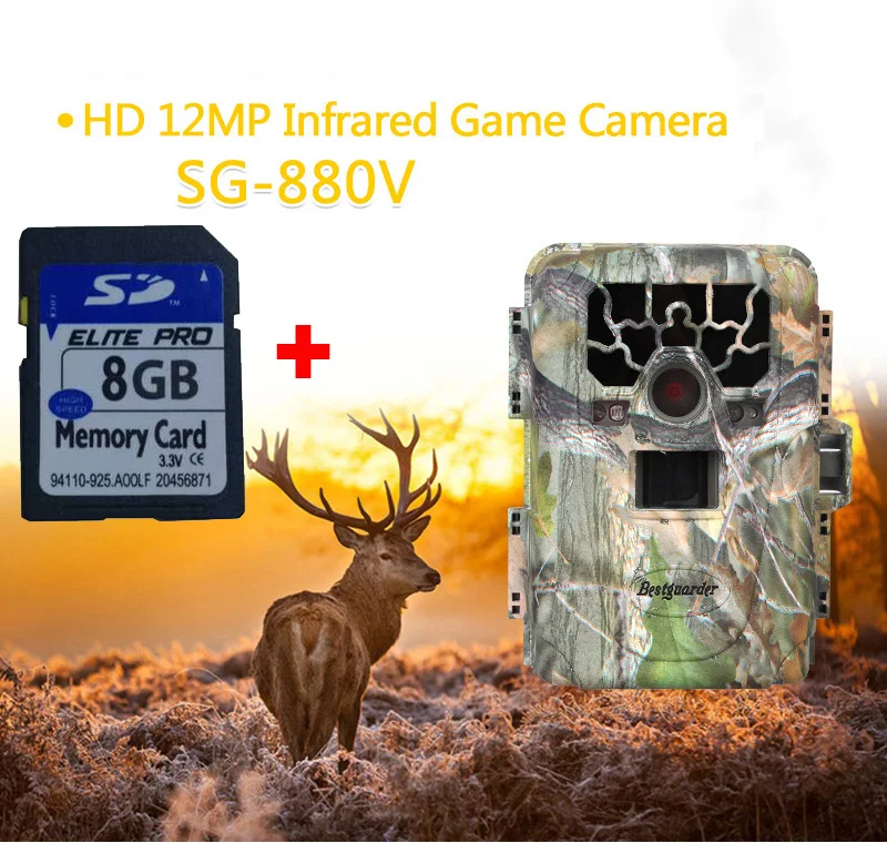 

Bestguarder SG-880V Trail Camera No Glow 12MP Mini Infrared Digital Wildlife Hunting Camera Outdoor DVR Photo Trap 8GB SD Card