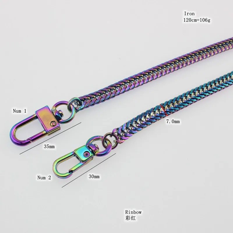 Ширина 7 мм цепь цветов радуги сумки кошельки ремешок замена металлической цепью ручка для самоделки аксессуары