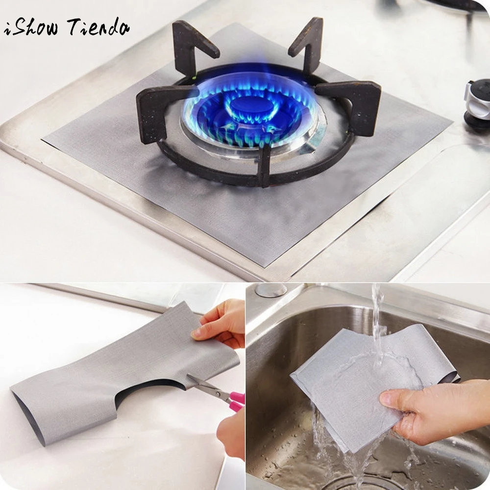 

1PC Reusable Gas Range Stovetop Burner Protector Liner Cover For Cleaning Kitchen gray beige Fits almost all gas hobs Non-stick