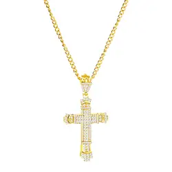 Модный нательный крест на цепочке в стиле хип-хоп винтажное классическое длинное ожерелье со стразами в виде Креста Иисуса для мужчин и