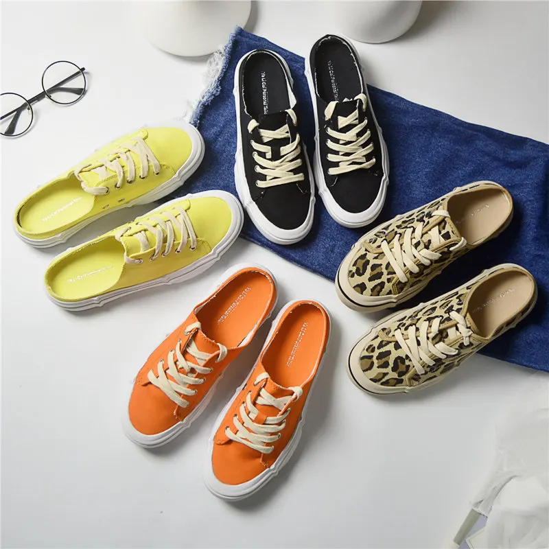 

Mid-heel canvas shoes Ladies flat canvas slippers Platform espadrilles women light yellow canvas sneakers Leopard canvas shoes