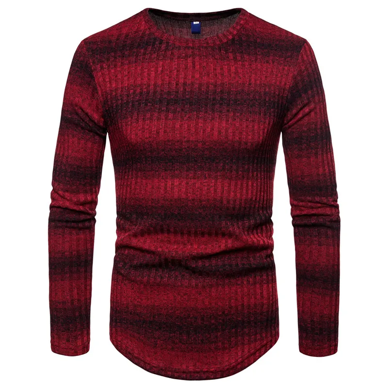 WSGYJ мужской свитер из крошечного хлопка, осень, модный мужской пуловер в полоску с круглым вырезом и длинным рукавом, вязаная одежда красного и синего цвета