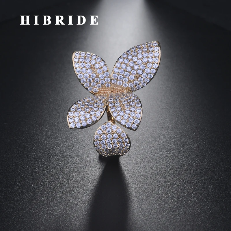 

HIBRIDE Luxury Gold Color AAA Cubic Zirconia Rings For Women Anillos Mujer Adjustable Ring Drop Shipping R-245