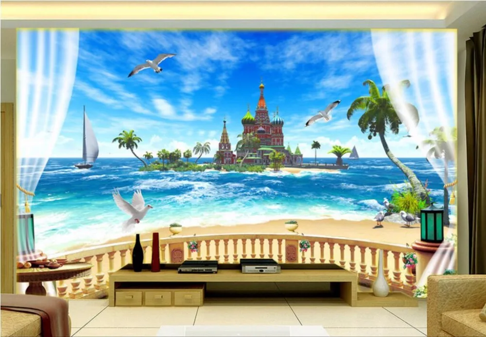 Fondos De Pantalla 3d Para Sala De Estar Paisaje De Playa Pintura