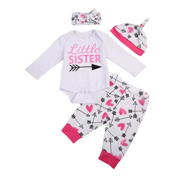 

Newborn Infant Early Baby Girl Clothes Set Tops Pants Bodysuit Outfits Headband 4pcs Cute Baby Girls Clothing