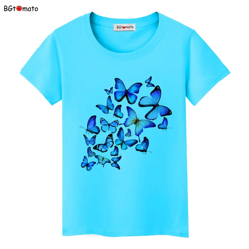 

BGtomato A group of blue butterfly T-shirts women beautiful summer cool clothes Hot sale Good quality casual tees brand tops