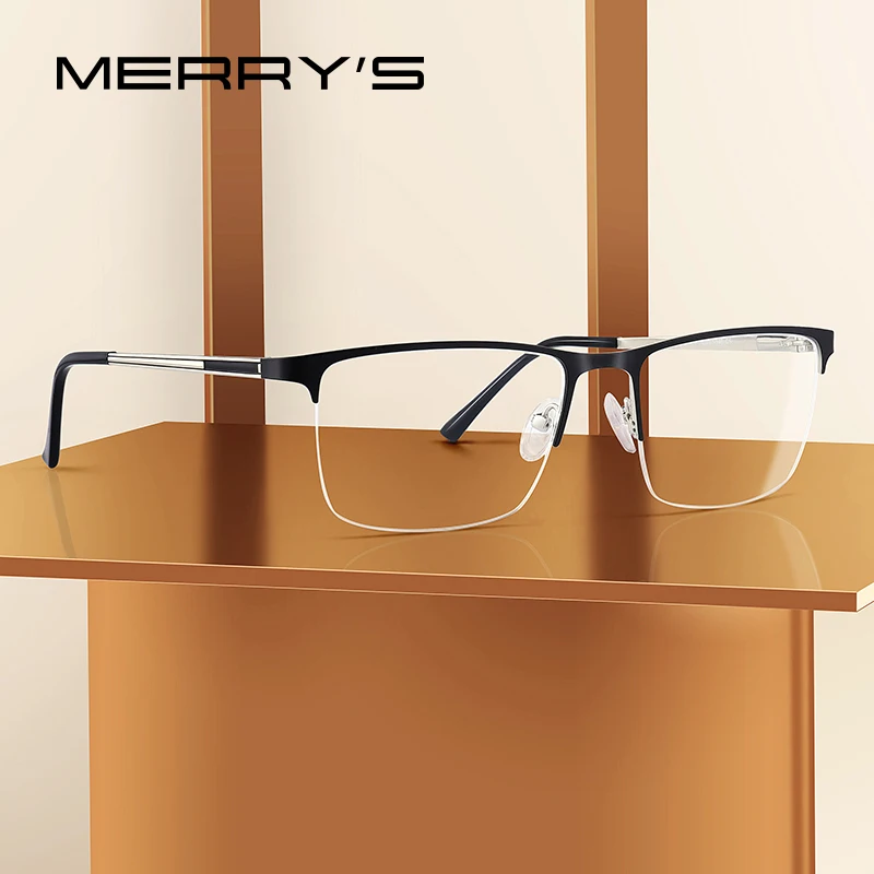 

MERRY'S Men Titanium Glasses Frame Ultralight Square Eye Myopia Prescription Eyeglasses Male Half Optical Frame S2014