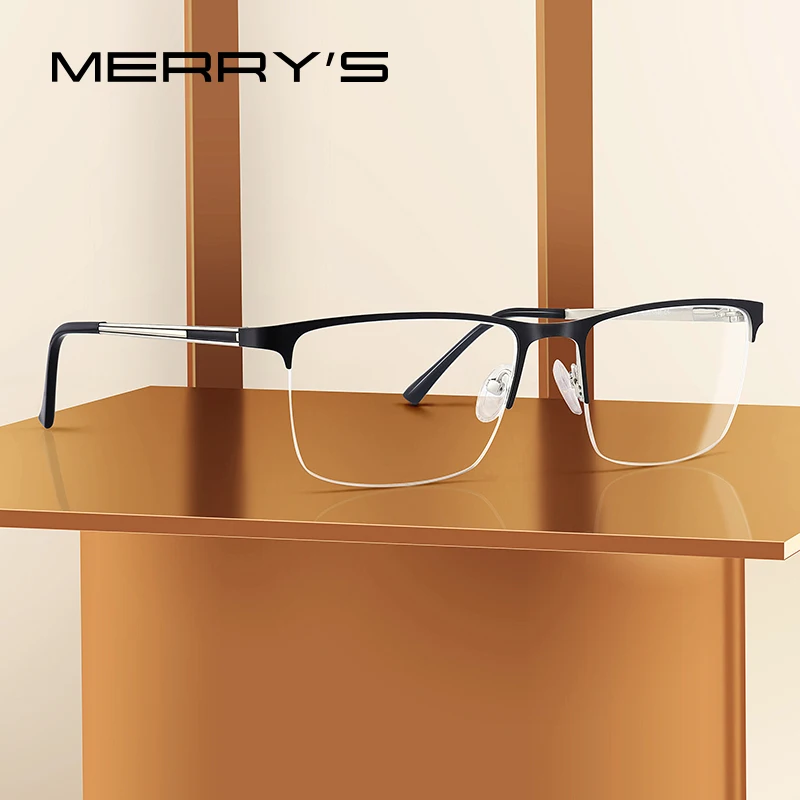 MERRYS Дизайнерские мужские титановые очки , оправа, Ультралегкая квадратная оправа, очки для близорукости по рецепту, мужские полуоптические оправы S2014|Мужские очки кадры|   | АлиЭкспресс