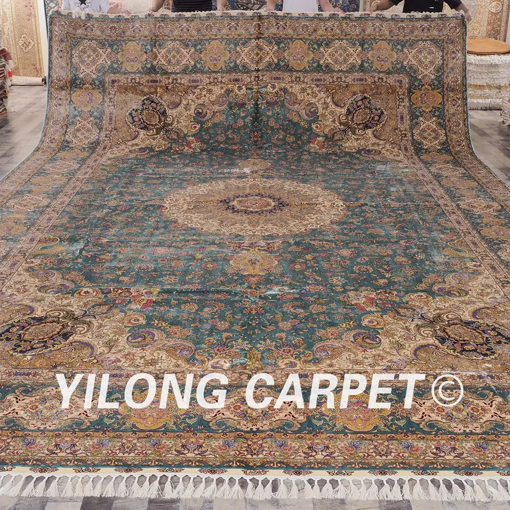 Yilong 12'x18' персидский традиционный дизайн синий цвет Популярный Домашний Декор простые шелковые ковры(YWX001A12x18