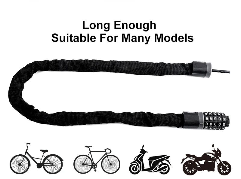 WEST BIKING Long Strong Chain Anti-theft Lock Steel Bicycle Lock Safety Password Code Cycling Accessories For Electric Bicycle