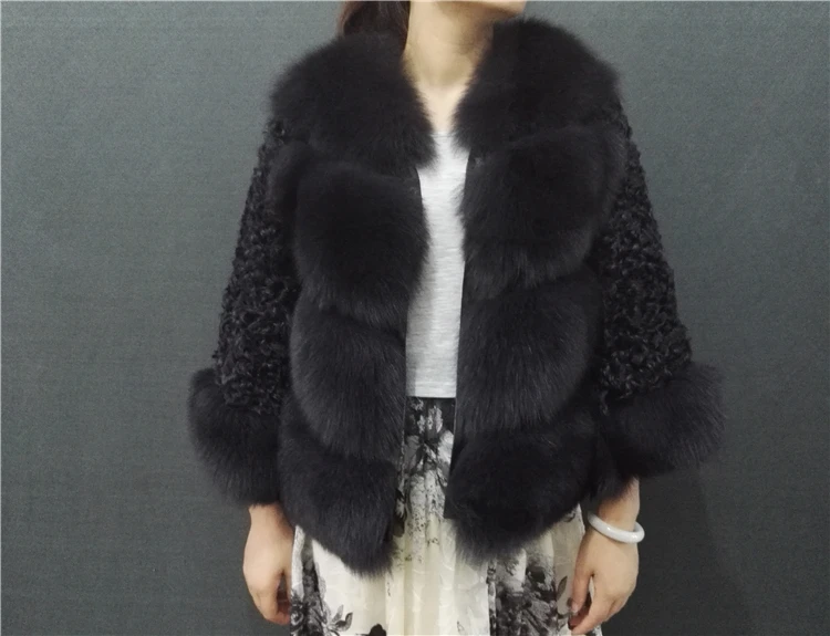 Black Femmes Veste D'hiver dark Trois Trimestre Avec Arrivée Manteau 2018 Renard Rf0140 De Nouveau Manches grey Véritable Fourrure Grey camel Agneau WFSISqa