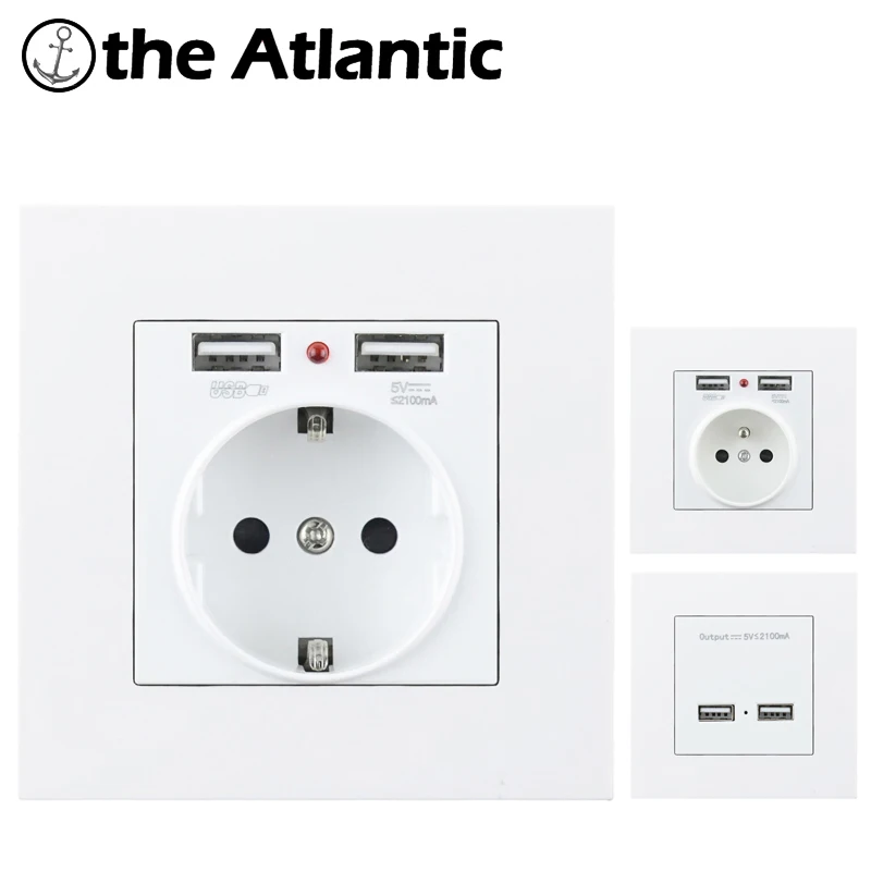 

16A Socket Power Outlet EU France Standard Dual USB Outlet Port 5V 2.1A Wall Charger Adapter LED Indicator PC Plastic Panel