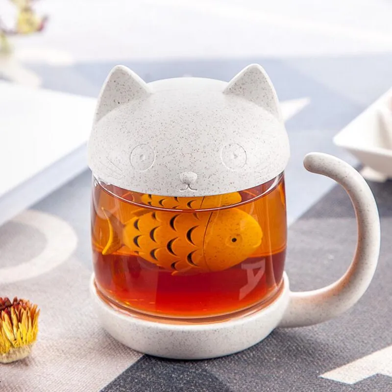 

Cat Tea Mug Glass Water Cup Creative New Tea Strainer Teapot Teabags for Tea & Coffee Filter Drinkware Birthday Gift 250ML