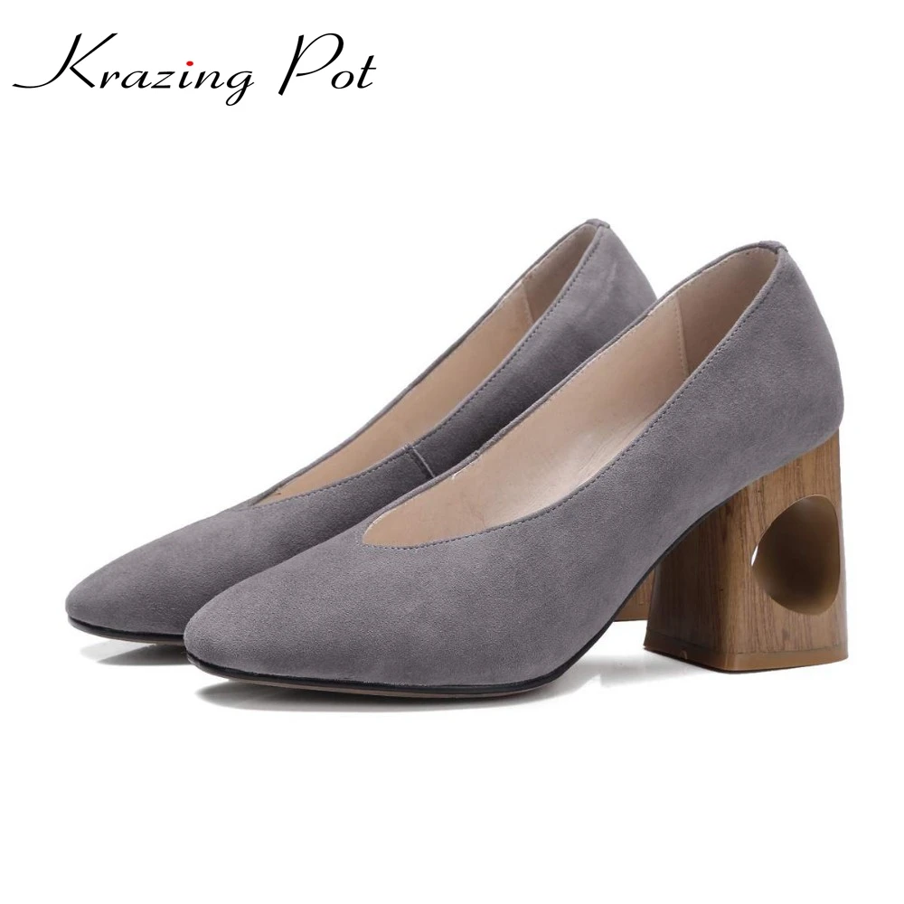 2018 Krazing Pot shoes women fashion hollow med heels genuine leather pumps slip on ladies shoes square toe nude work pumps L88 2018 Krazing Pot shoes women fashion hollow med heels genuine leather pumps slip on ladies shoes square toe nude work pumps L88