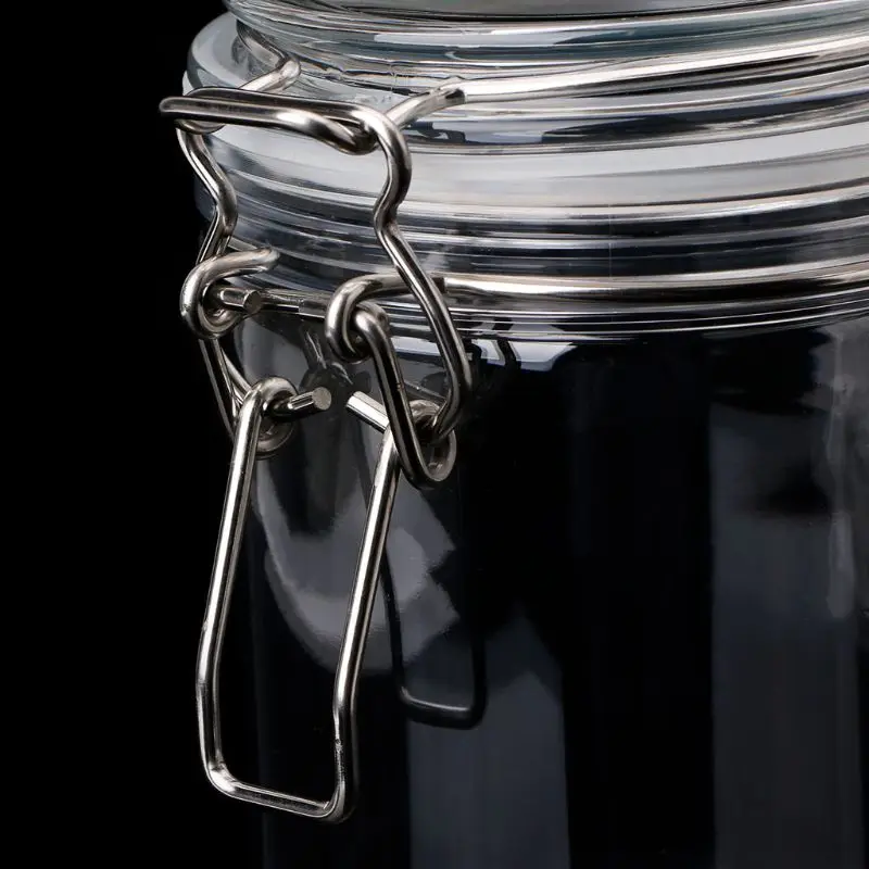

Plastic Round Clip Top Storage Jar With Airtight Seal Lid Food Container Tableware Preserving Kitchen Flour Pasta Spice Organize