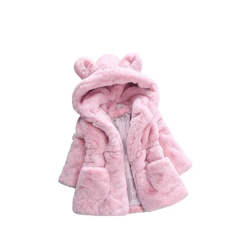 New Arrival Girls Winter Princess Faux Rabbit Cute Pink Coats Outwear