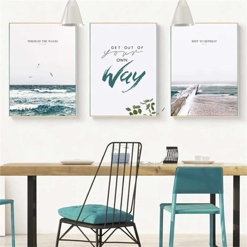 

Scenery Home Decor Nordic Canvas Art Painting Living Room Wall Art Print Landscape Seaside Beach Letter Poster Modern Picture