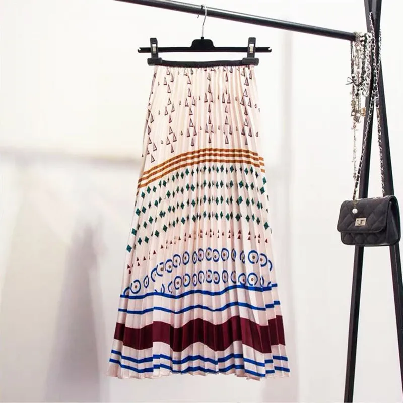 

2019 Korean New Floral A-LINE Skirt Korean Fashion Autumn and Winter Wild OL Geometry Slimming Long Pleated Skirt